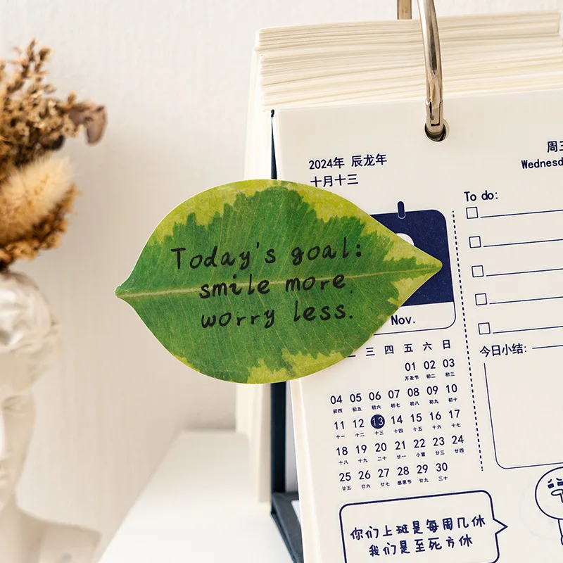Leaf-shaped Sticky Notes - Premium Textured, Strong Adhesion, Leaf Memo Pads, Ins-Style Reminder Notes
