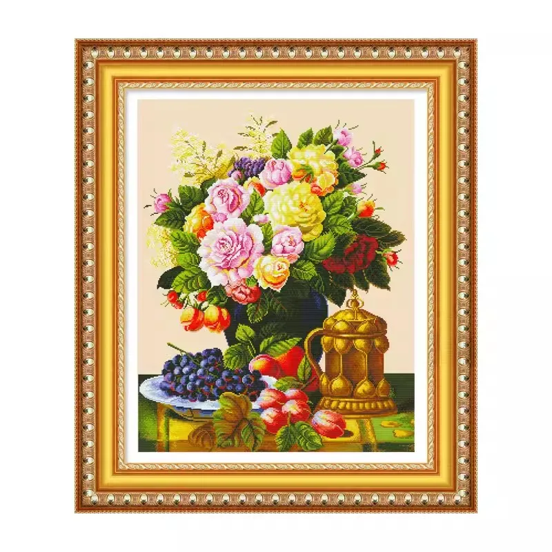 11CT DIY Flowers Vase Painting Cross Stitch Kits Embroidery Cross-stitch Needlework Craft Printed Fabric Decor 59 Colors