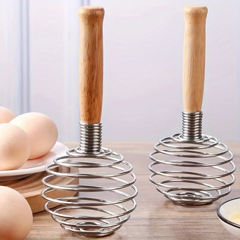 1Piece Stainless Steel Spring Egg Stirrer Hand-Held Butter Mixer Silver Semi-Automatic Egg Beater Household Kitchen Baking Tools