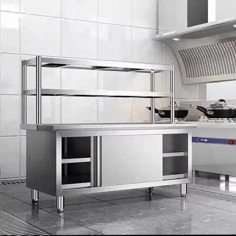 Door Multi-functional Steel Cabinet Stainless Kitchen Worktop Sliding Storage Cupboard Kitchen Kitchen for Restaurant Cabinets Y