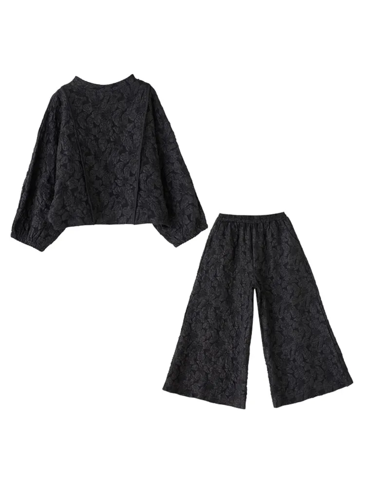 Oversized Autumn 2 Two Piece Set Women Casual Modis Ladies Cropped Blouses Wide Leg Loose Elastic High Waist Woman Pants