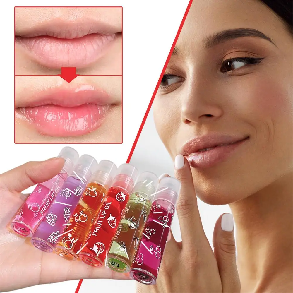 6 colori Roll-on Essenza di Frutta Balsamo per le labbra Olio per labbra Lip Gloss Primer Specchio idratante Idratante Rossetto Trasparente Lip Ran A2A9