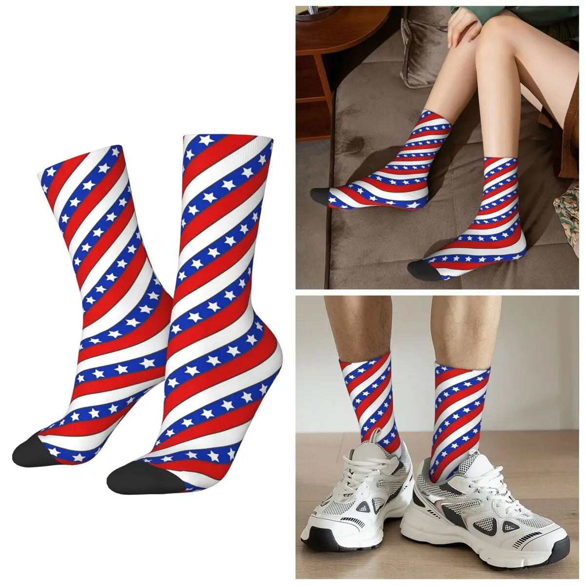 

All Seasons Star Stripes Socks Harajuku Crew Socks Sweat Absorbing Stockings for Men Women Christmas Gifts