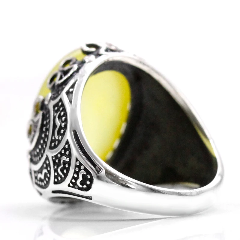 S925 فضة اليدوية خاتم العقيق الأصفر الطبيعي حجر Türkiye الفاخرة الرجال حفلة عطلة الأزياء والمجوهرات هدية