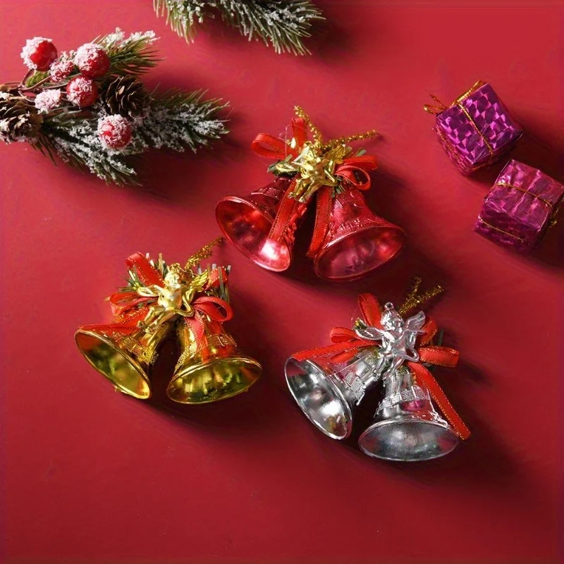 

1.77" Christmas Bell Ornaments - Plastic Hanging Decor for Tree, Red Gold Mini Bells, Bulk 12-Pack Holiday Decorations