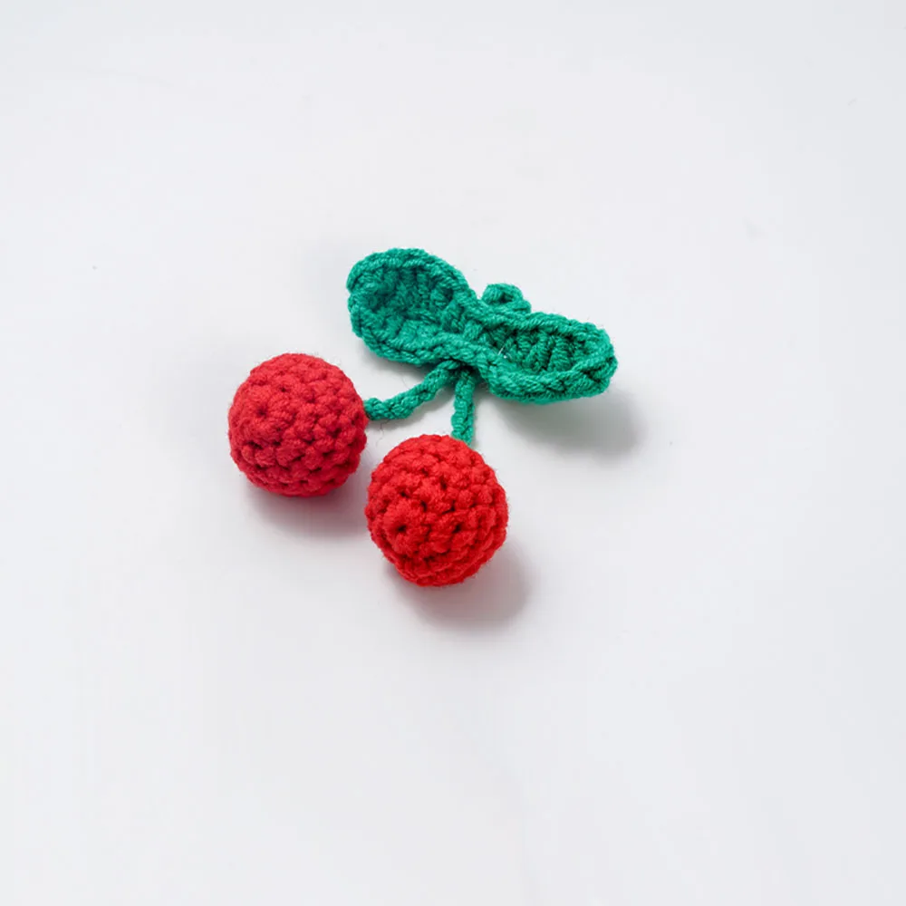 ZHEN-D 100% Handmade Crochet Cherry Hand-knitted cotton wool Brooch Pin Lovely girl kid Clothes Sweater Canvas bag Decoration