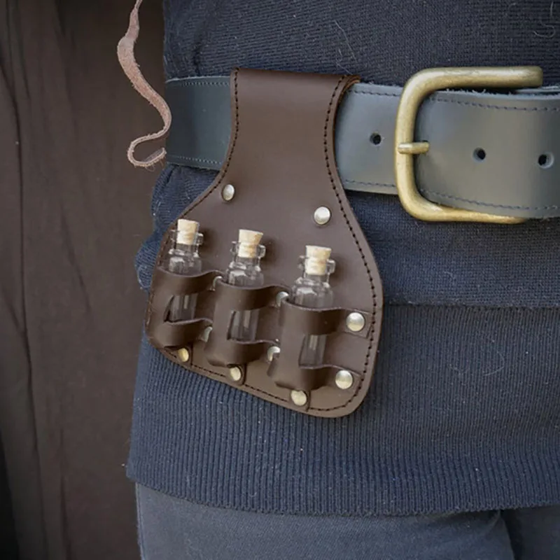 Steampunk LARP Potion Vials Pouch Leather Elixir Holder Witch Kit Alchemist Accessory