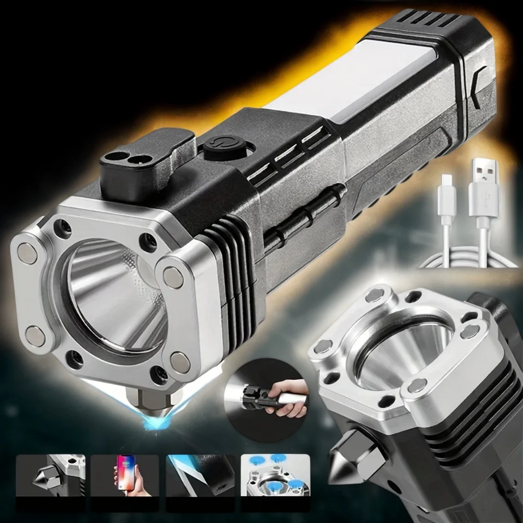 

Супер яркий перезаряжаемый светодиодный фонарик - многофункциональный автомобильный безопасный молоток с фонариком для выключателя окон