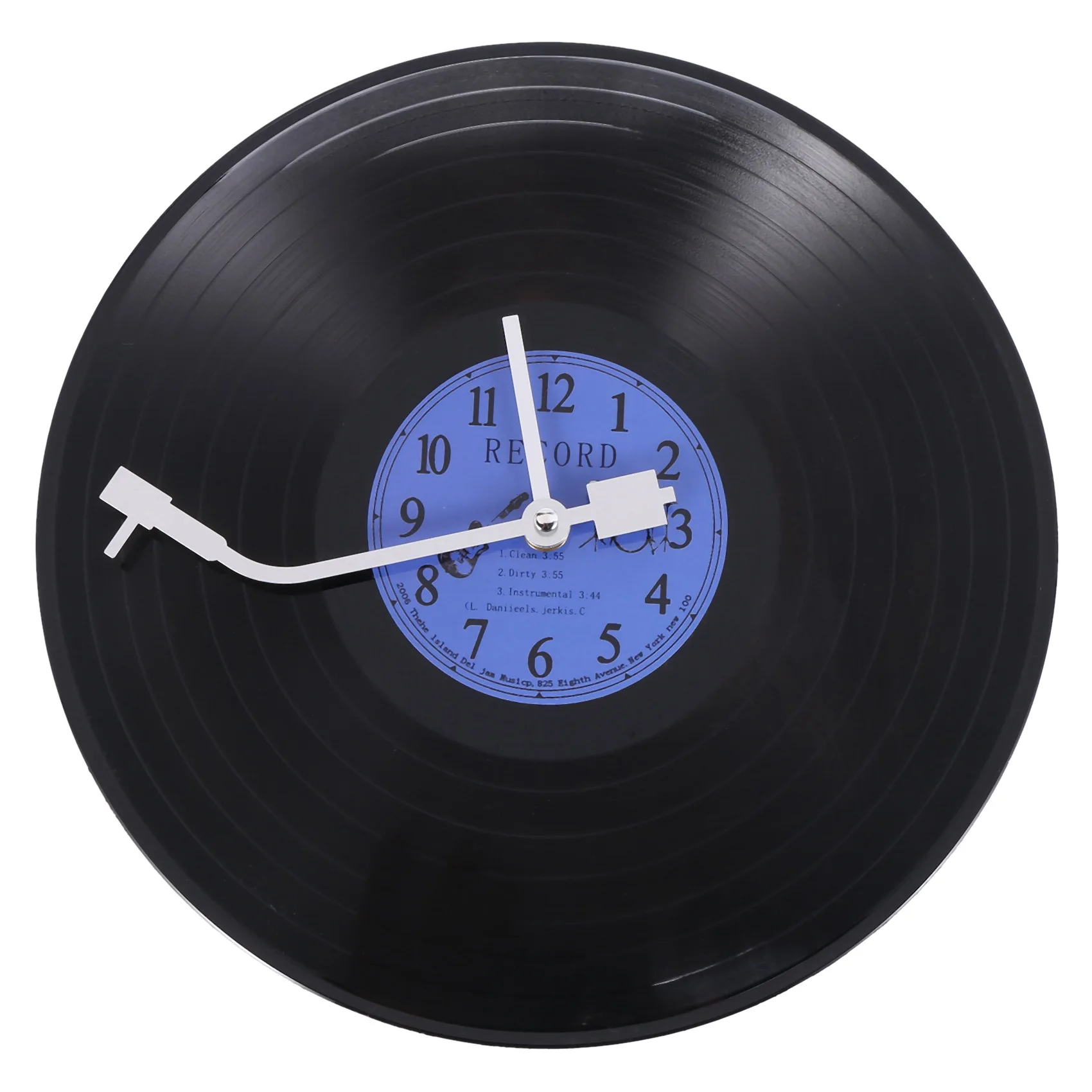 Quartz Round Retro Wall Clock Art Design Kitchen Living Room Home Decoration Vinyl Record Clock Blue + Black Plastic