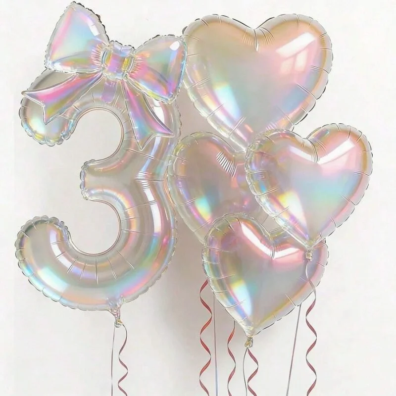 6Pcs Clear Number & Heart Balloon Set 24 Inch Digit Balloons with Ribbon Birthday Wedding Graduation Party Decor