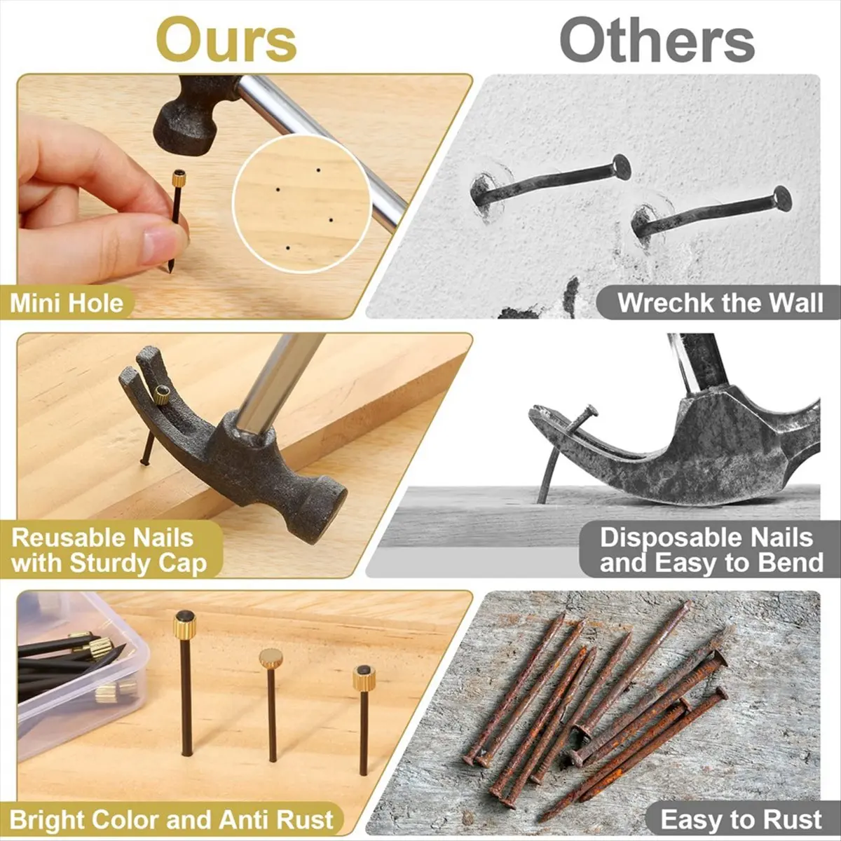 BHBL 90Pcs Picture Hanging Nails 3 Sizes Picture Hanging Nails for Wall Decoration Hanging Frame Kit Hangers for Drywall Nail