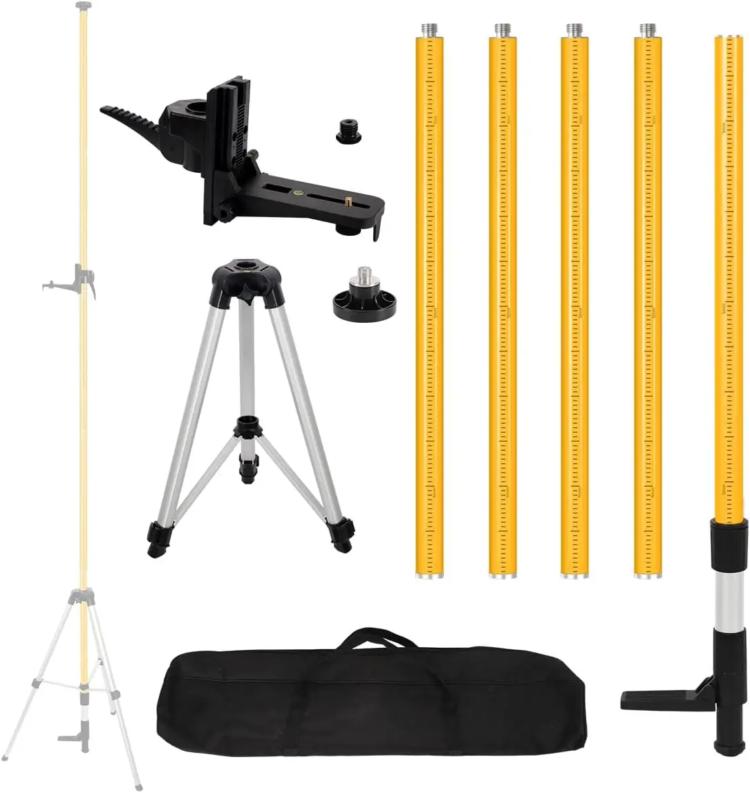 

12 Ft Adjustable Laser Pole with Tripod, Bubble Level & Carry Case for Rotary/Line Lasers