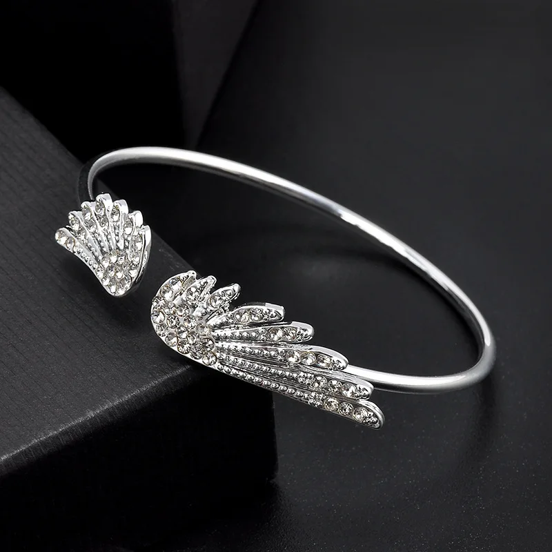 Trendy Angel Wings Crystal Adjustable Cuff Bangles For Women Open Bangle Indian Girls Bracelets & Bangles  Cute Ladies Jewelry