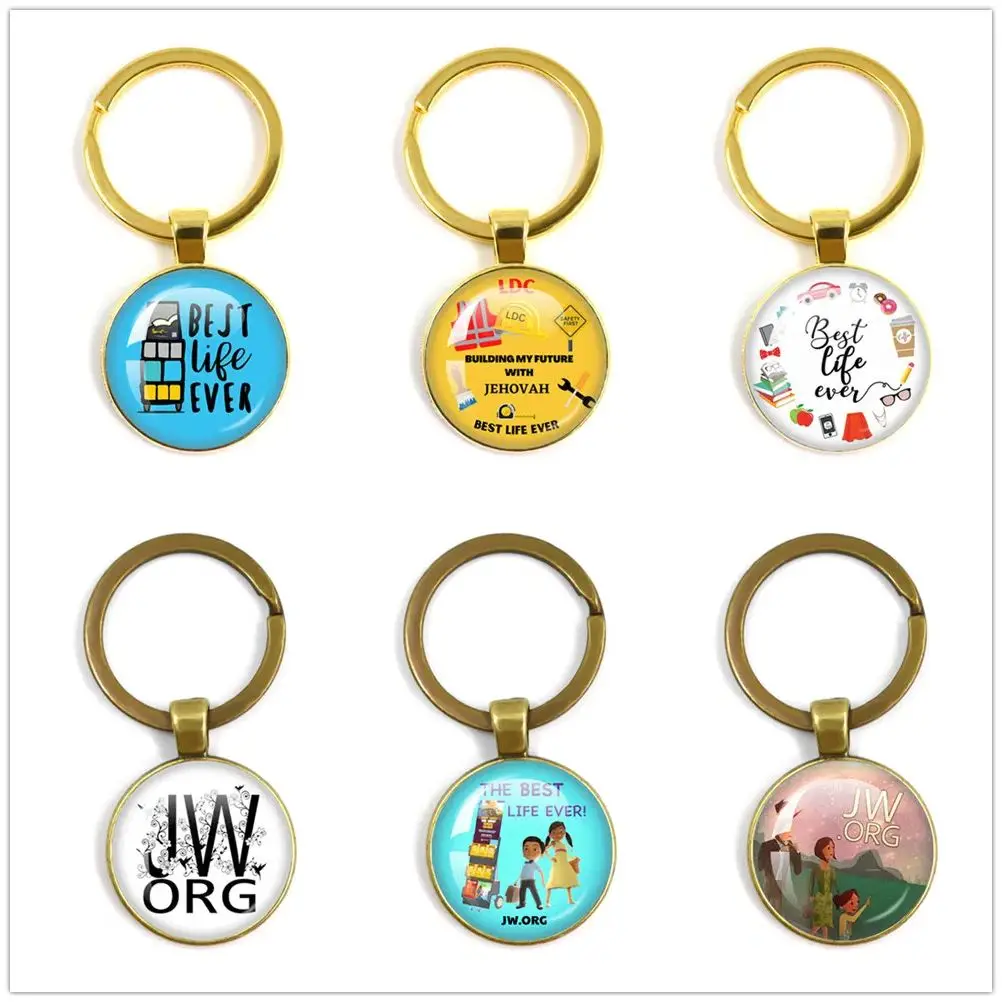 New JW.org The Best Life Ever Glass Cabochon Keyring Handmade Circular Pendant Keychain Jewelry Gifts For Friends