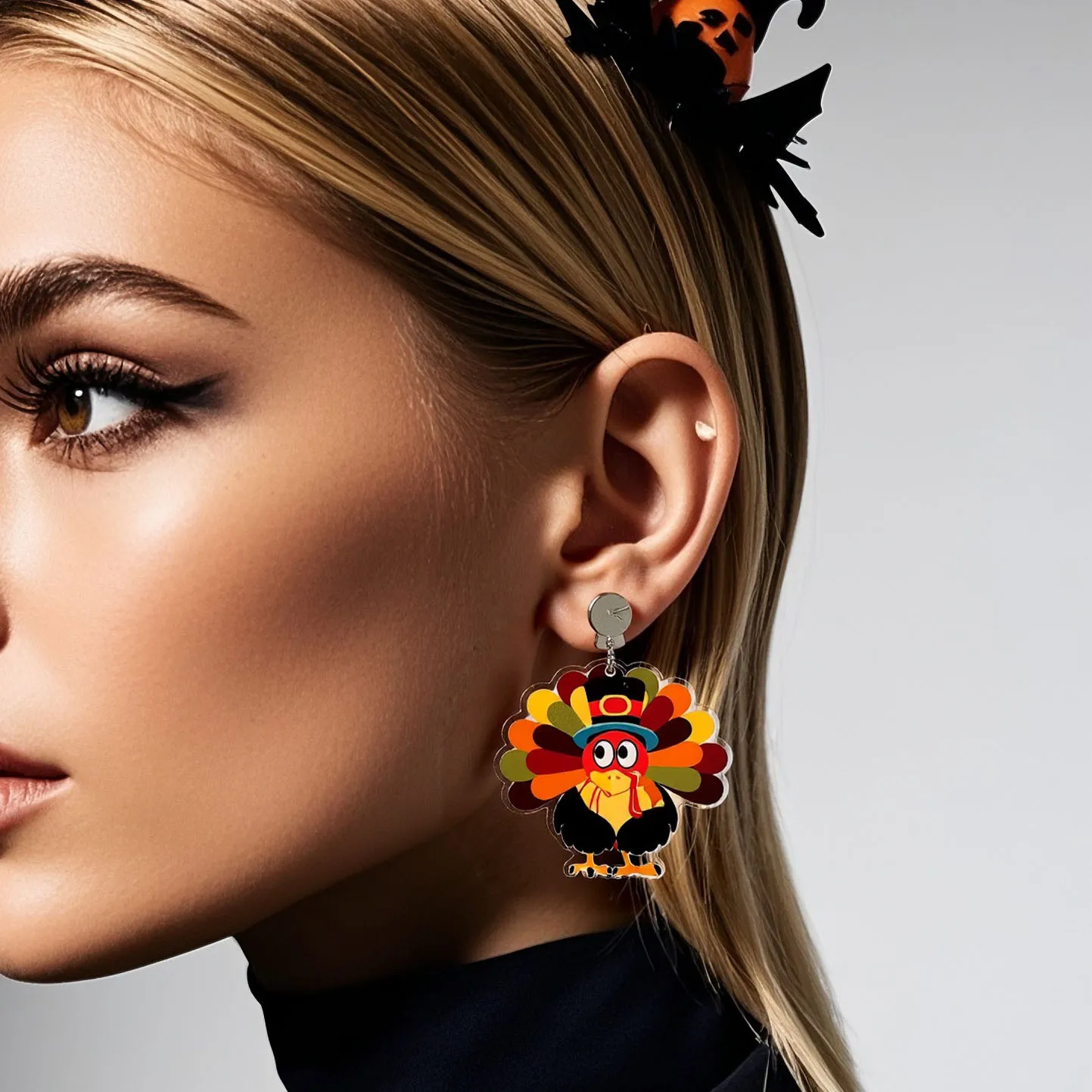 Cross-border autumn Thanksgiving earrings, turkey acrylic earrings, personalized fashion double-sided printed jewelry ER23220