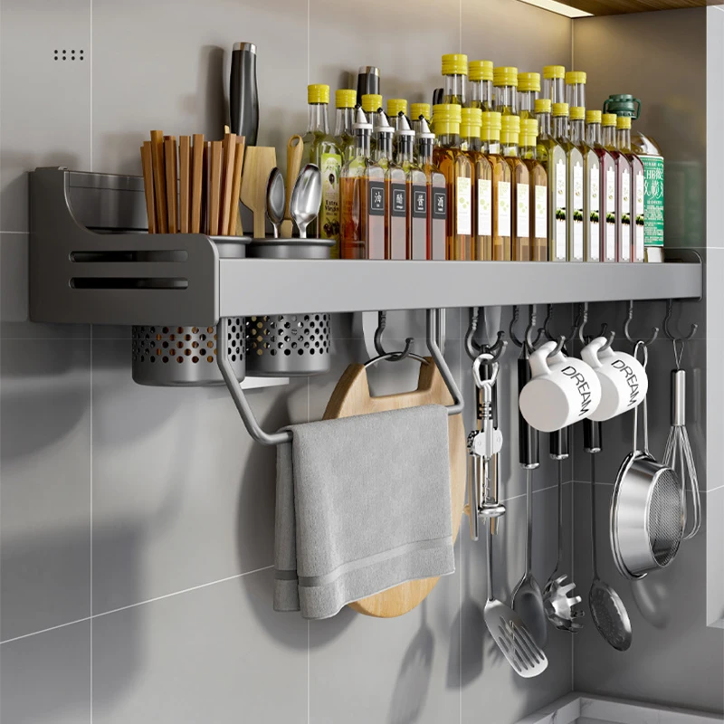 Imagem -04 - Prateleira de Armazenamento de Cozinha de Parede de Alumínio Punch- Condiment Rack Knife Spice Organizer Multi-function Household Kitchen Organizer