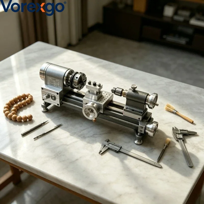 Mini Metal Lathe Machine, Benchtop Precision Lathe for Bead Making, DIY Model Processing, Variable Speed