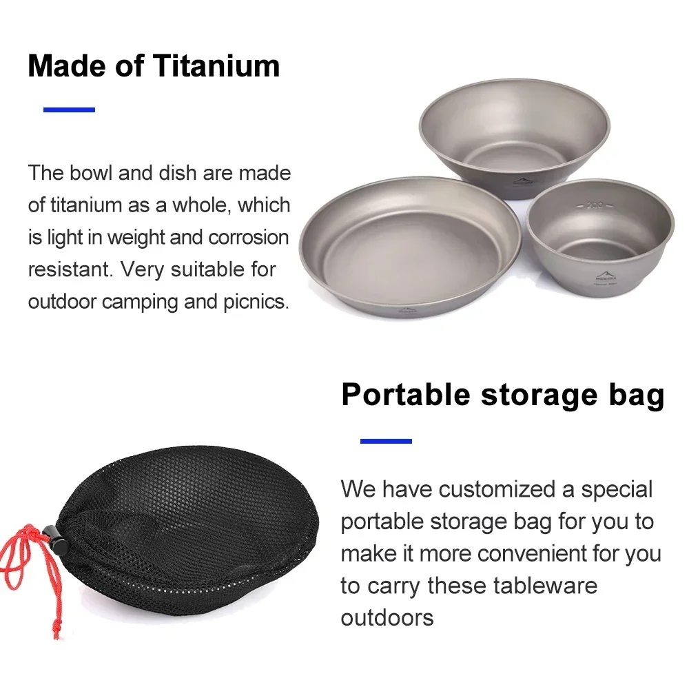 Widesea Camping Ultralight Titanium Kom Plaat Pan Servies Set Multi Size Salade BBQ Schotel Outdoor Diner Reizen Kookgerei Cup