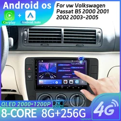 Car Radio For vw Volkswagen Passat B5 2000-2005 Multimedia Navigation Android 14 Stereo Head Unit Screen  4G 2CIN WIFI