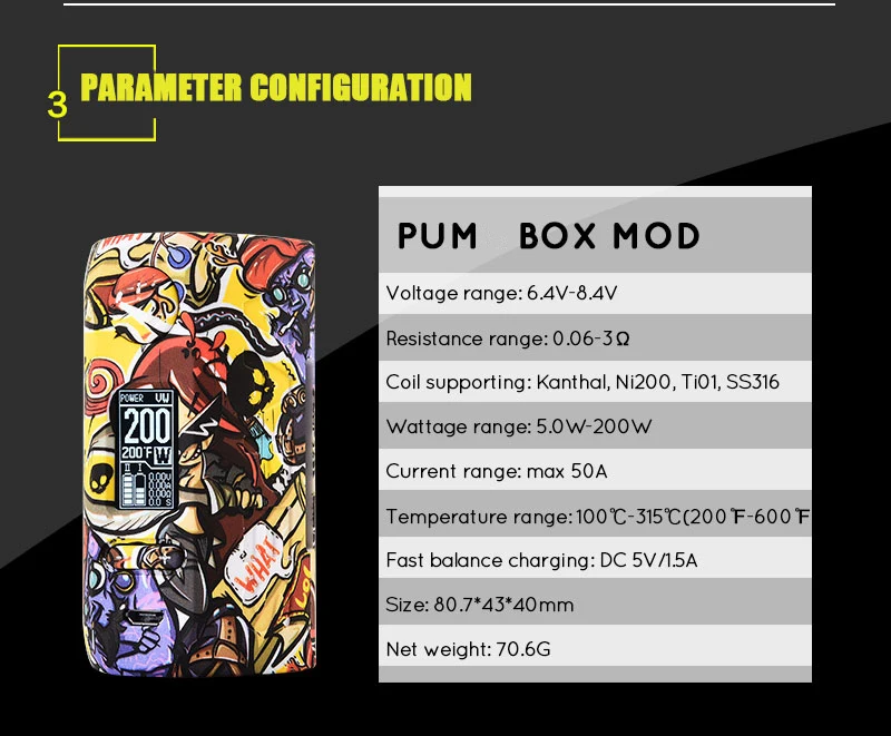 Vapor Storm Pum Storm230 200W Bypass TC VW Box Mod Electronic E Cigarette Vape fit Dual 18650 Battery for 510 RTA Tank Atomizer - view 4