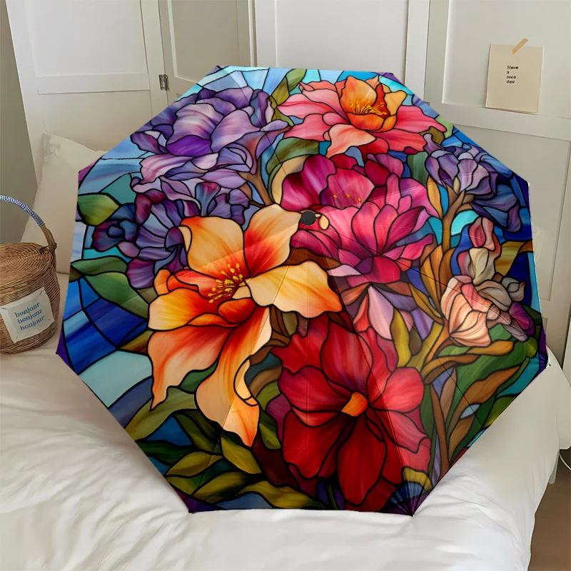 

Automatic Open/Close Umbrella with One-Button Operation - Floral Umbrella with Purple, Pink, Orange, Green, Blue, Red, Yellow,