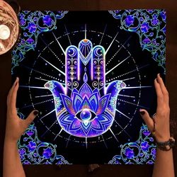 Mystical Astrology Tarot Tablecloth Blue Mandala Hand Witch Altar Cloth for Tarot Reading Witchcraft Home Decor Ritual Mat