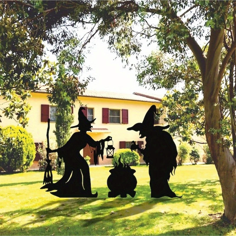 

Halloween Black Metal Decoration Horror Witch Silhouette Courtyard Lawn Plug-in Holiday Outdoor Garden Decoration Sign Porch Art