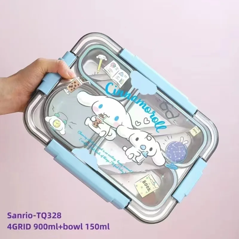 Sanrio Hello Kitty Kuromi Cinnamoroll 304 Stainless Steel Lunch Box Lunch Box Bring Cutlery Cartoon Anime Divided Bento Box