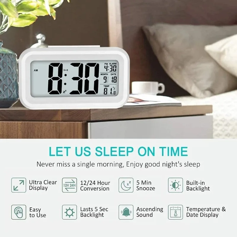 LED Digital Alarm Clock Backlight Snooze Data Time Calendar Desktop Multifunction Electronic Backlight Table Clock images - 6