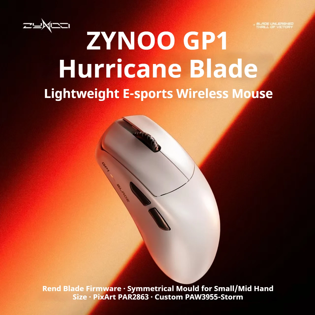 ZYNOO GP1 Hurricane Blade Wireless Gaming Mouse 47g Ultra‑Light 8K Polling PAW3955 Storm Sensor 130h Battery for E‑Sports Gamer