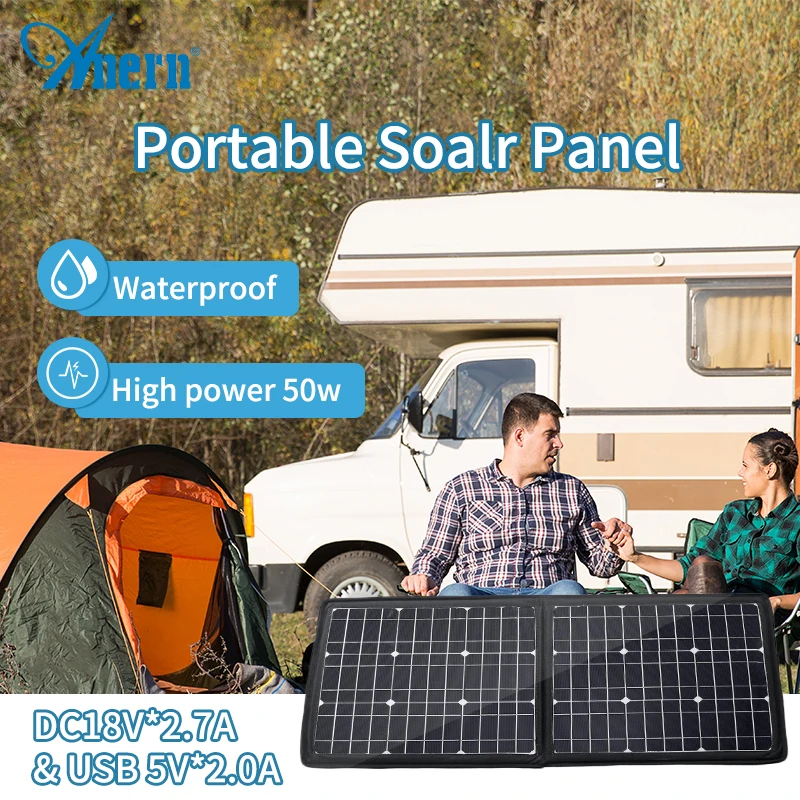 Anern 50W / 100W Foldable Solar Panel 5V USB 18V DC Portable Solar Panel Charger Cell For Outdoor Mobile Power Charging Camping