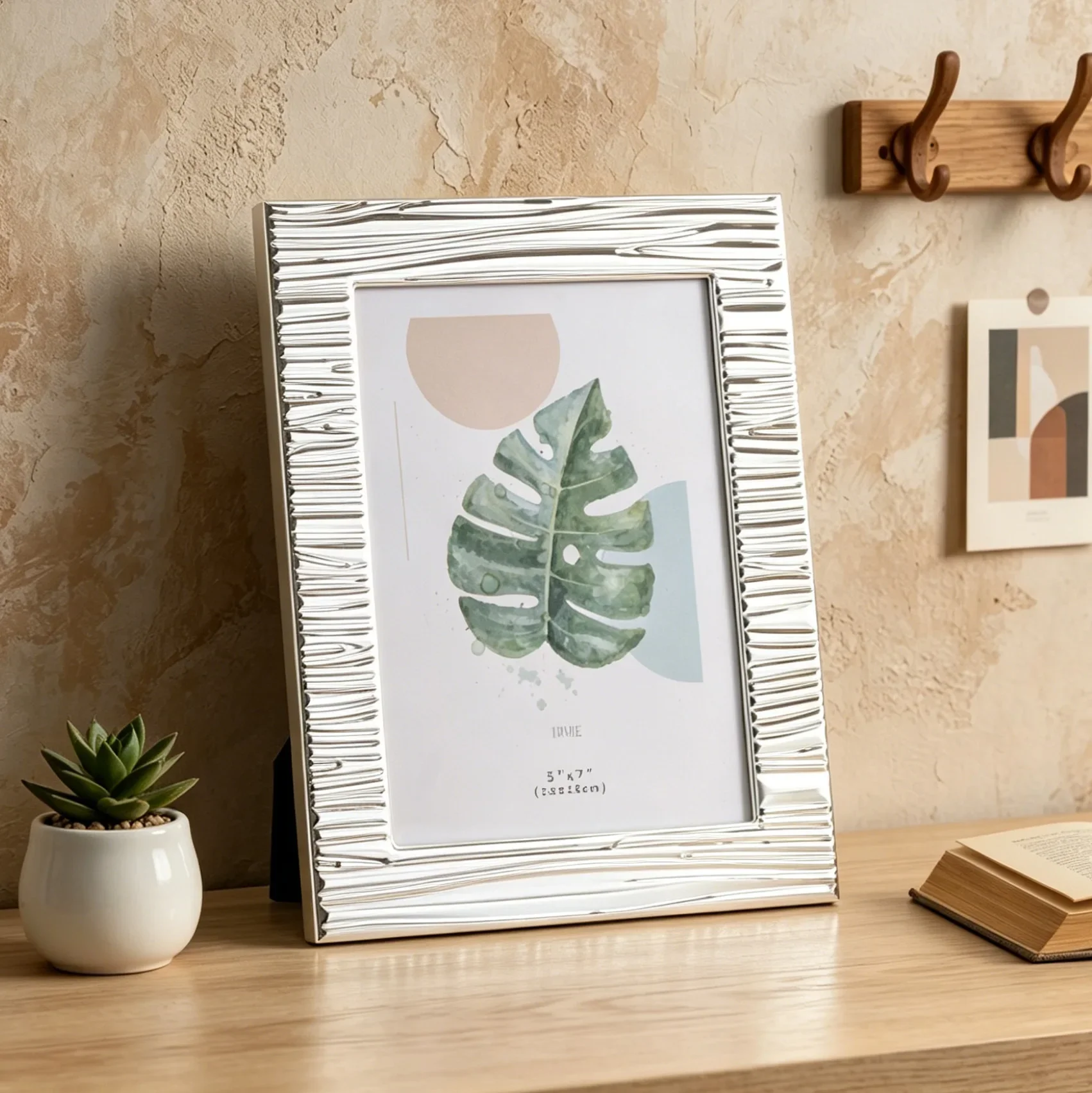 Aluminum Modern Glass Photo Frame 6/7/10in Wedding Silvery Modern Wave Texture Picture Frame Stand for Home Desktop Decor Gift