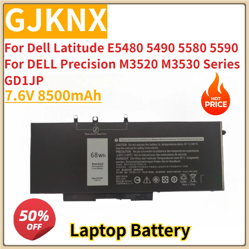 

New Replacement Laptop Battery 7.6V 8500mAh GJKNX for Dell Latitude E5480 5490 5580 5590 DELL Precision M3520 M3530 Series GD1JP