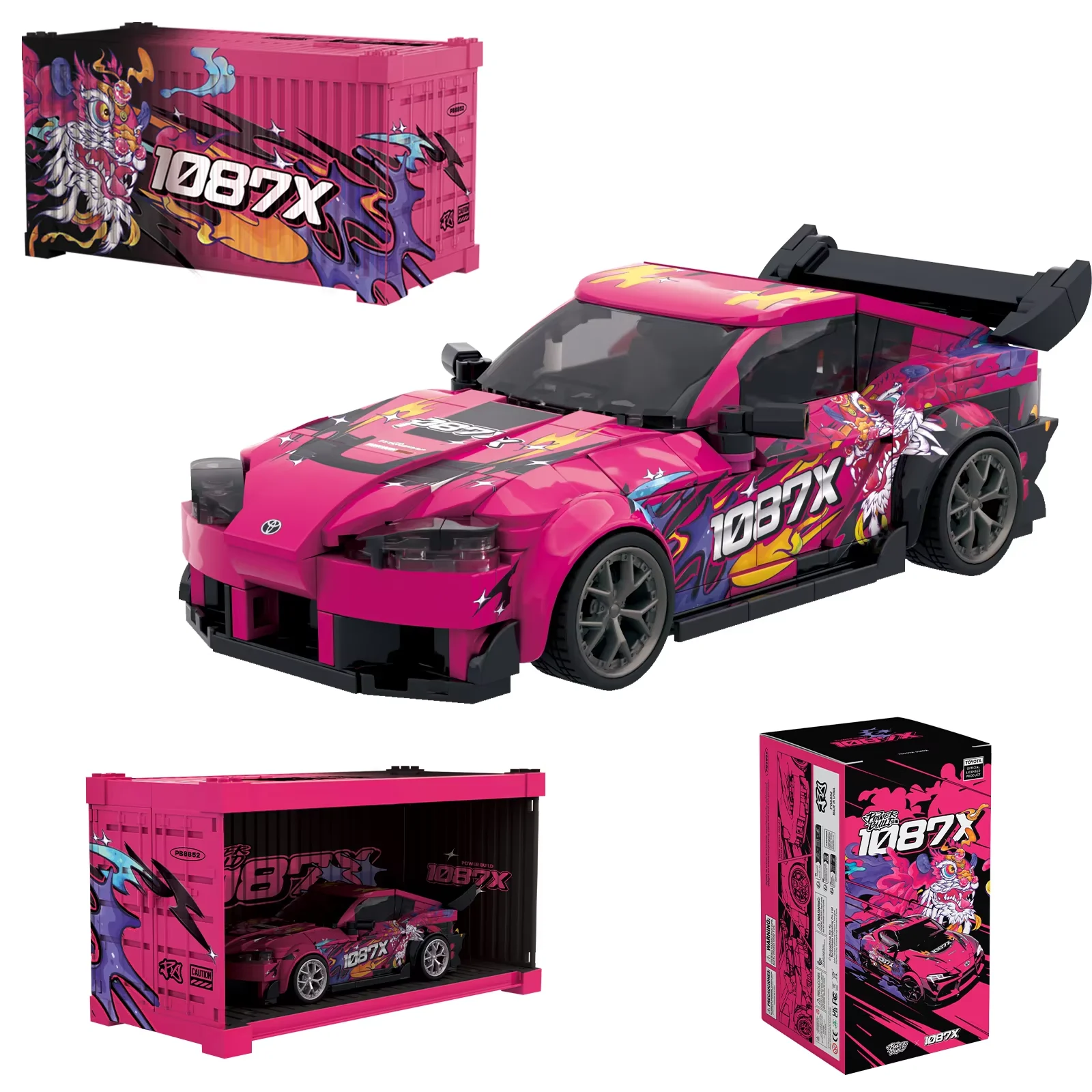 

Original PB8852 1087X Drift Racing Team Supercar Building Blocks Sports Car Painted Show Model Bricks Toys for Kids Adults Gifts