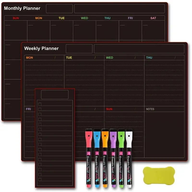 Juego de Planificador de pegatinas magnéticas para refrigerador, calendario semanal de borrado en seco, planificador mensual reutilizable y diario,