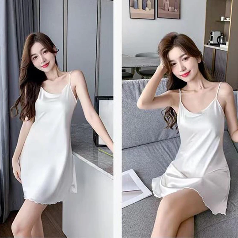 Sexy Pajamas Women\'s Silk Suspender Nightdress Ladies Ice Silk Thin Halter Home Service