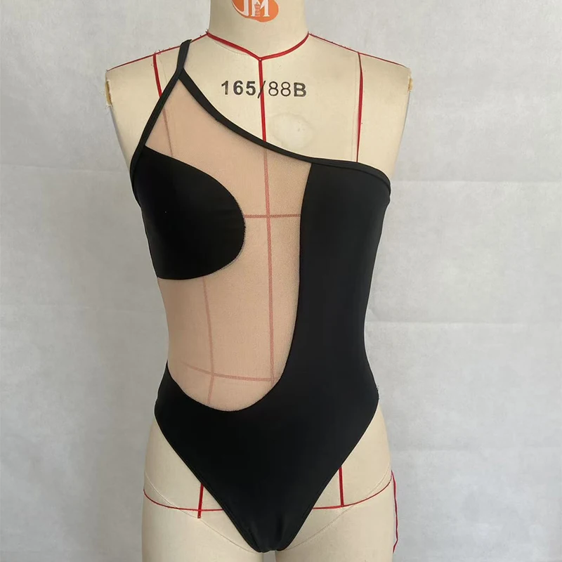 BEACHCICI Bikini-Einteiler-Set, Sommer, sexy, durchsichtige Nähte, One-Shoulder, unregelmäßig, rückenfrei, Strandmode, Badeanzug, Badeanzug