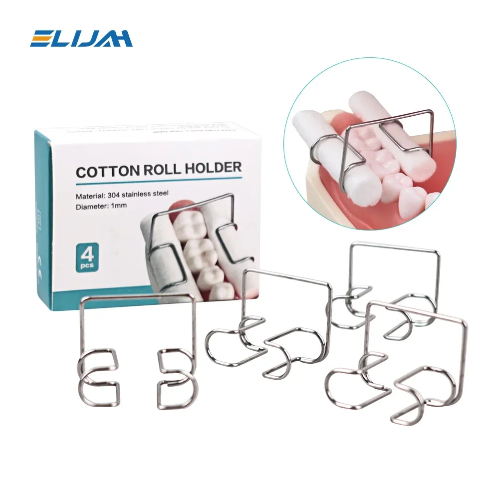 ELIJAH 4pcs/Box Dental Cotton Roll Holder Clip Orthodontic Stainless Steel Clinic Ortho Lab Supplies Cotton Holder Autoclavable