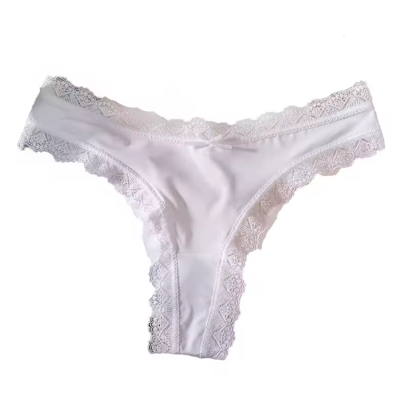 Comfortable Seamless Ice Silk Panties Cotton Crotch Thong Lace Bow Briefs Underwear Low Waist Women's Summer Panties Girl - Image 10