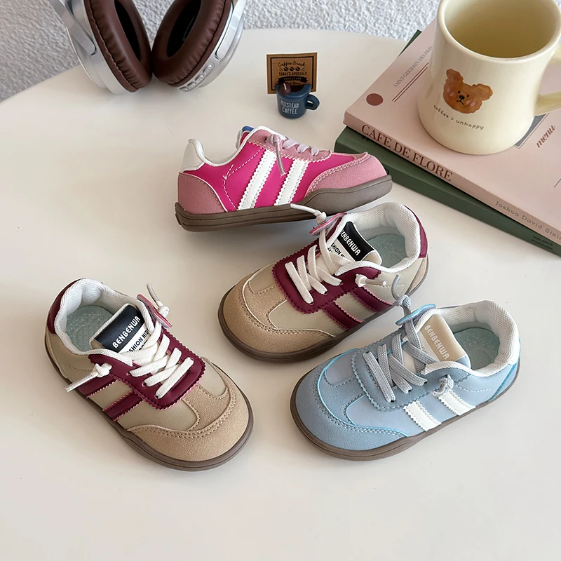 

Children's De Training Shoes 1-8 Years Old Blue Boys Girls Single Shoes Four Seasons Models Pink Soft Non-slip Kids Sneakers