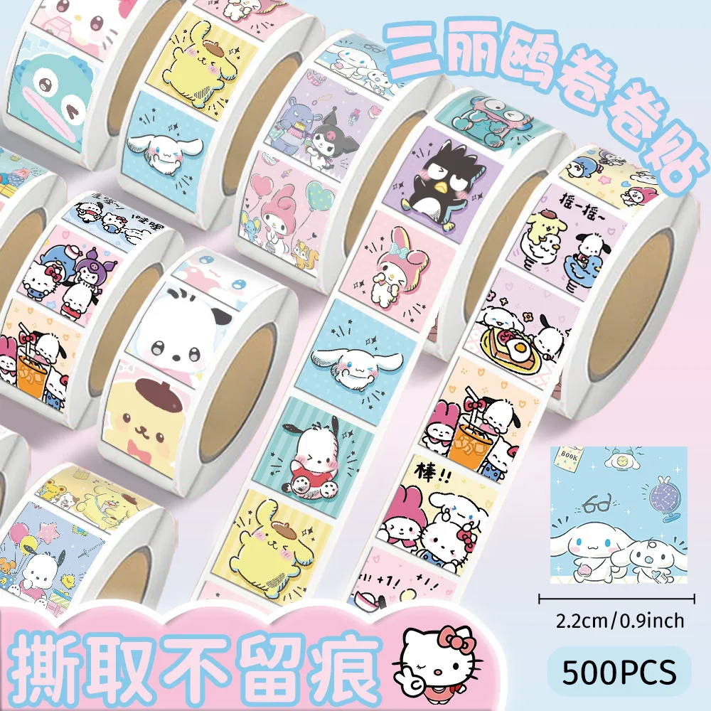 

500Pcs/Roll Sanrio Cartoon Melody Hello Kitty Stickers Sealing Cute Decoration Decals DIY Laptop Phone Fridge Kids Rewards Gifts