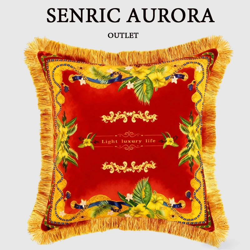 

Роскошный чехол для подушки в американском стиле с двусторонним принтом, бархатная наволочка с кисточками для дивана, гостиной