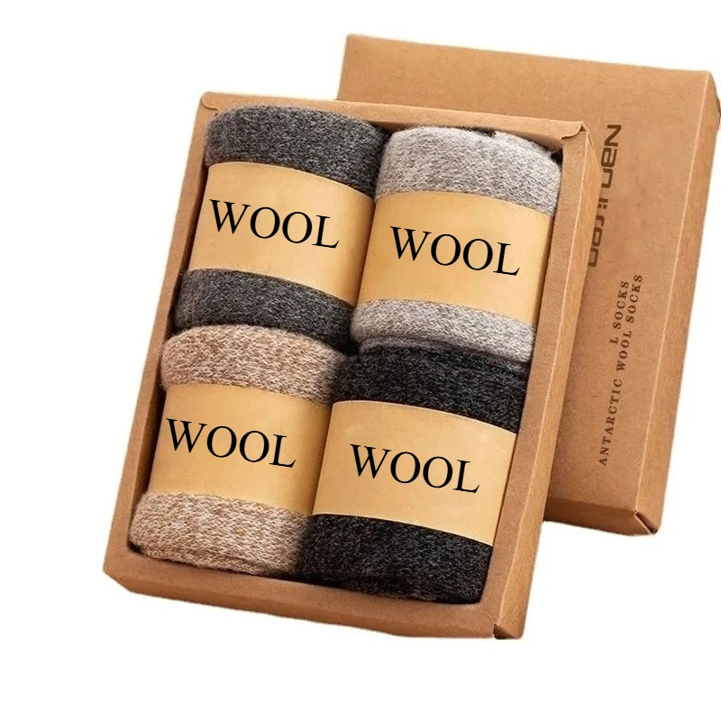 

2 Pairs Men's Super Thick Merino Wool Socks Business Mid-Calf Warm Socks for Fall Winter