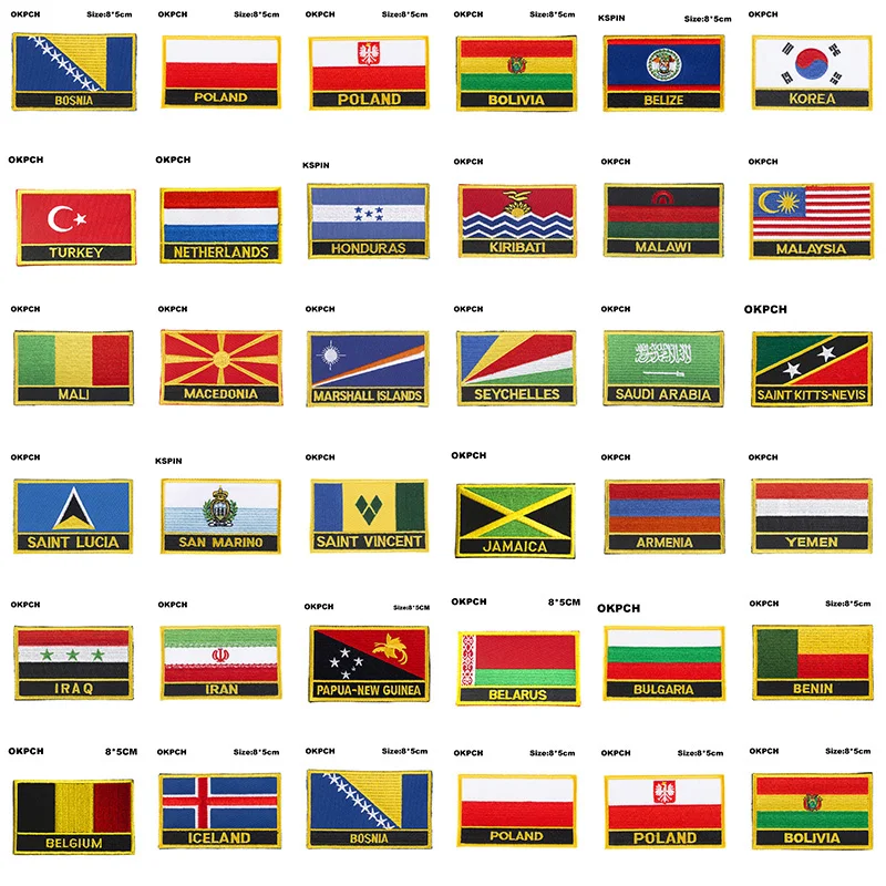 200+ Different Flag Patches Rectangel & Shield Shape Iron on Embroidery Patches Saw on Transfer Patche Applications