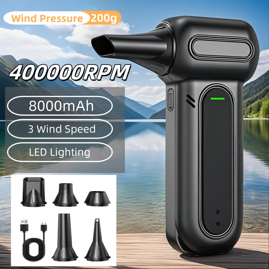 

400000RPM Turbo Jet Fan Electric Air Duster Adjustable wind speed Turbo Violent Blower Rechargeable blower 8000 mAh Car Dryer