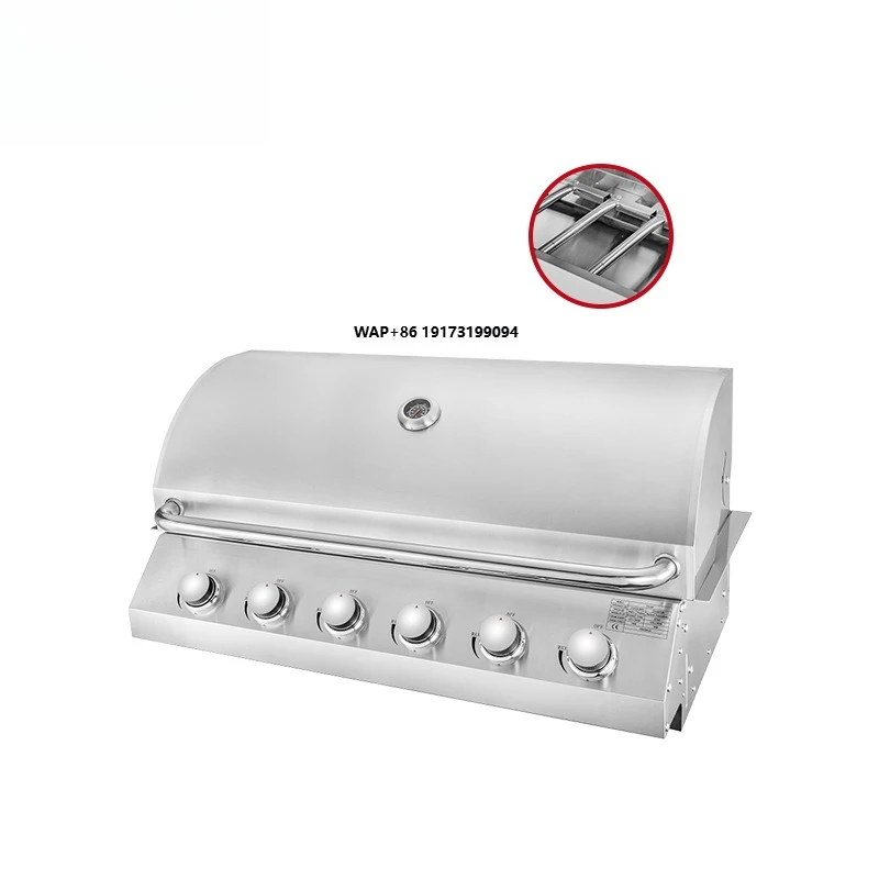 

European Style Luxury Built-in Gas Grill 6 Burner Stainless Steel Commercial Barbecue Grill for Restaurant