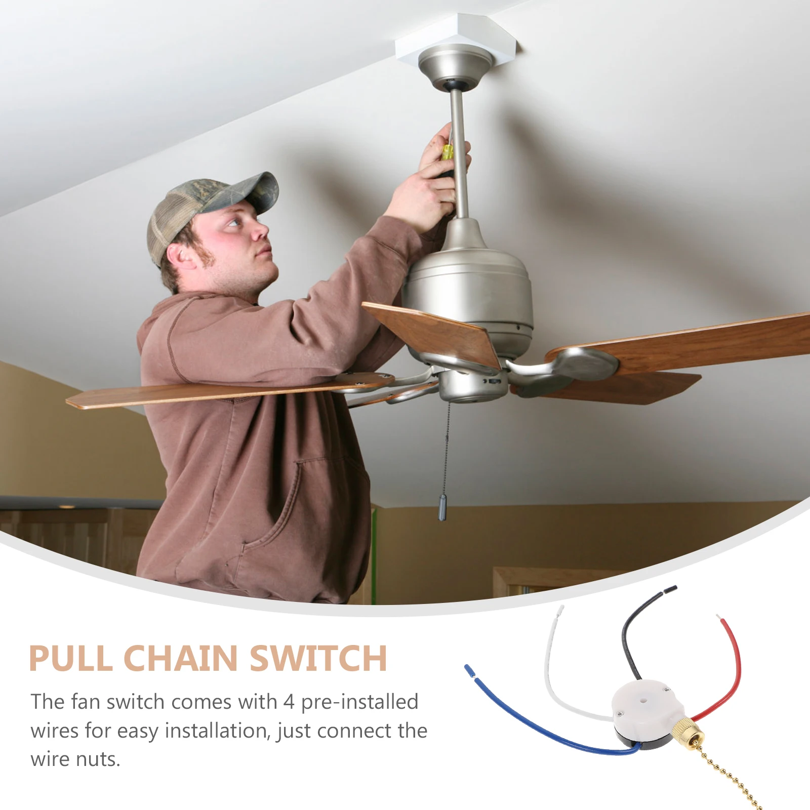 

3-Speed 4-Wire Ceiling Fan Switch Pull Chain Replacement Off High Medium Low Gear Zipper Connector For Wall