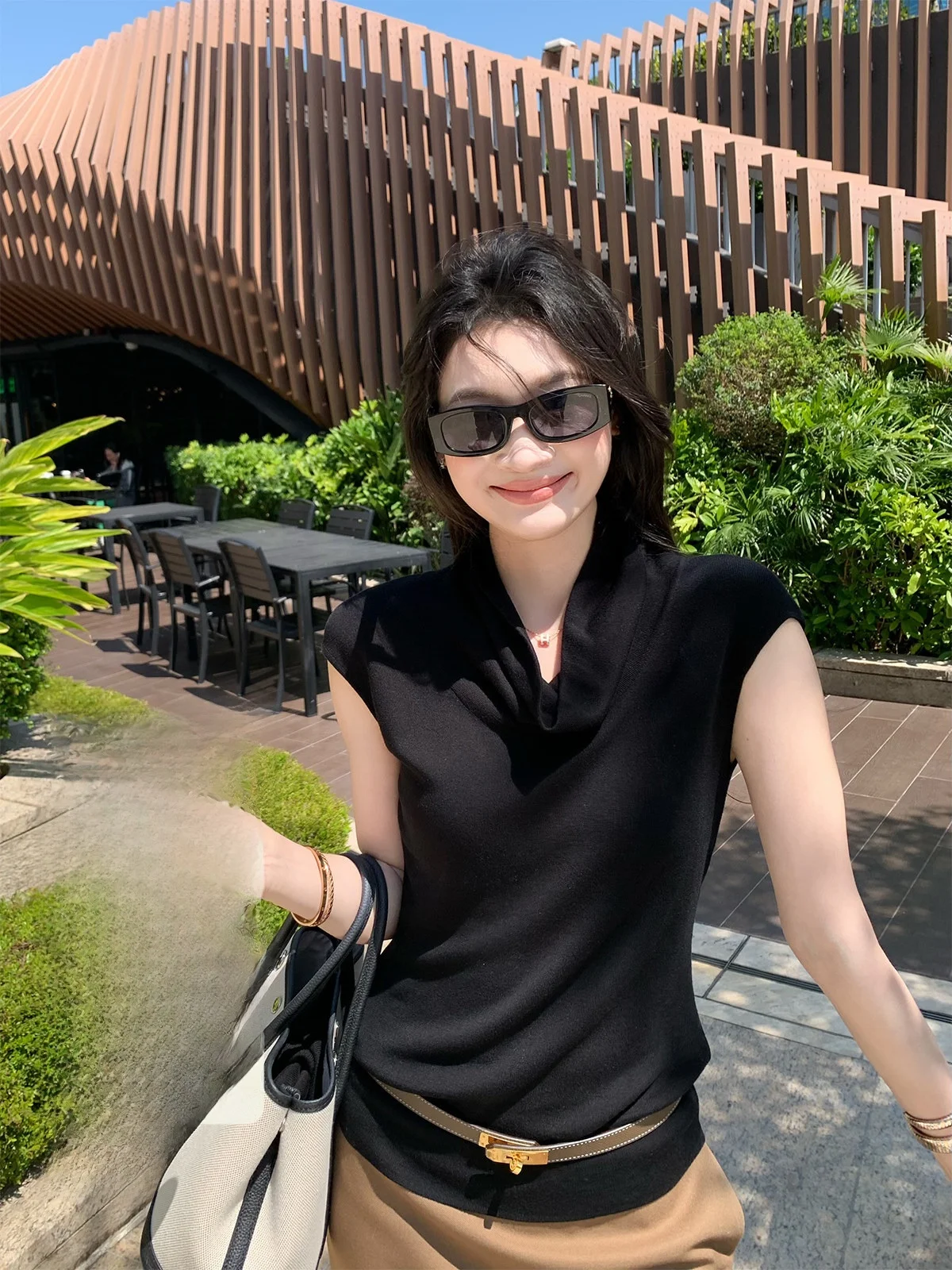 

Женский вязаный жилет Folelse Gallery без рукавов, весна-лето, минималистичный стиль, из мягкой ткани лиоцелл, дышащий, приятный для кожи