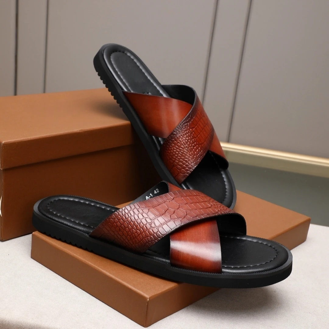 Luxury Brand Men's Shoes Handmade Fashion Sandals Holiday Gifts House Slippers Full Grain Leather Outdoor Beach Garden Slides view 4
