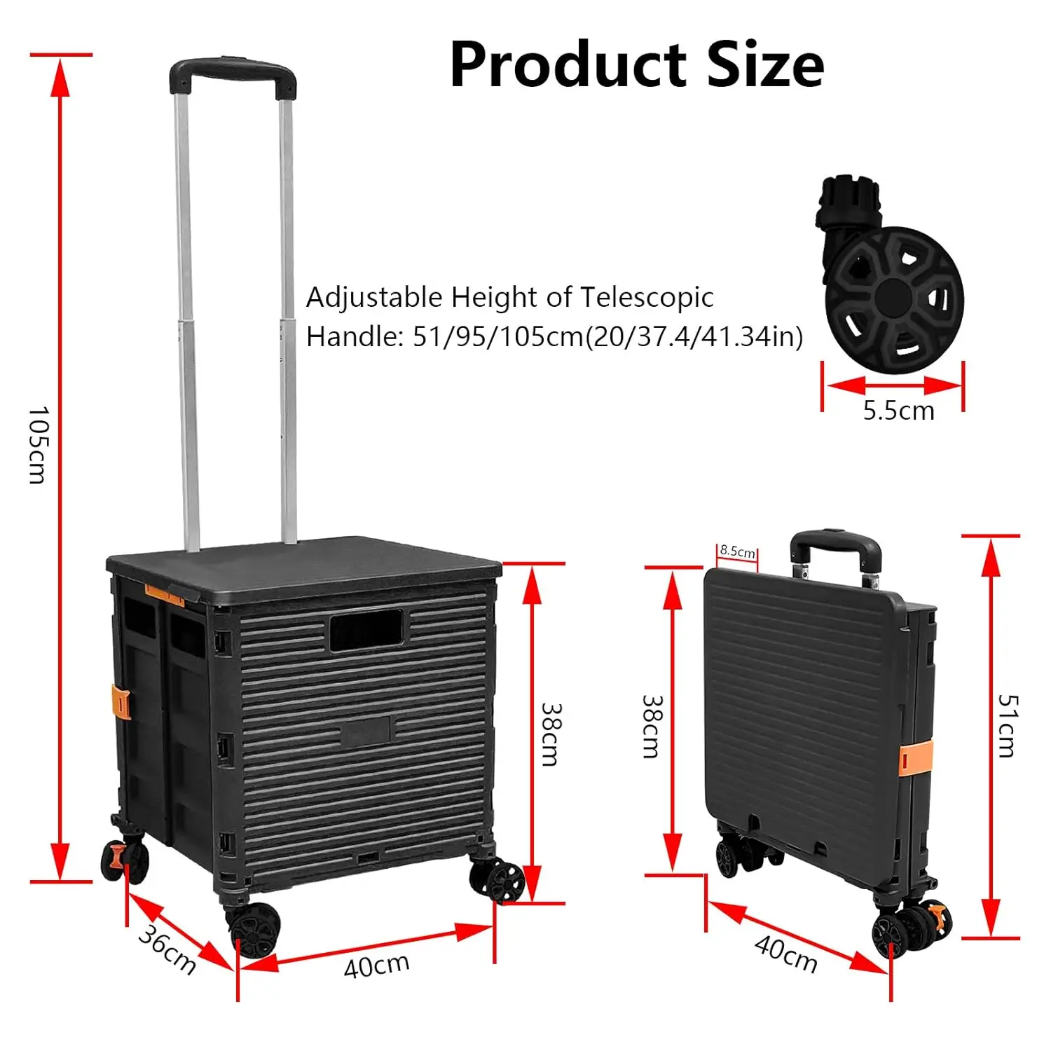 BY06 Foldable Multi-Function Cart Folding Portable Rolling Trolley Shopping Wheel Box with Cover Wear-Resistant Noiseless 360°